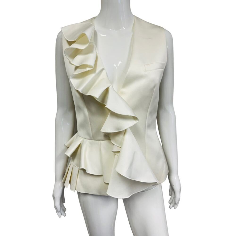 VIKTOR & ROLF Cream Front Vest Ruffle Accent V-Neck Top Blouse Size 42 - Picture 1 of 3